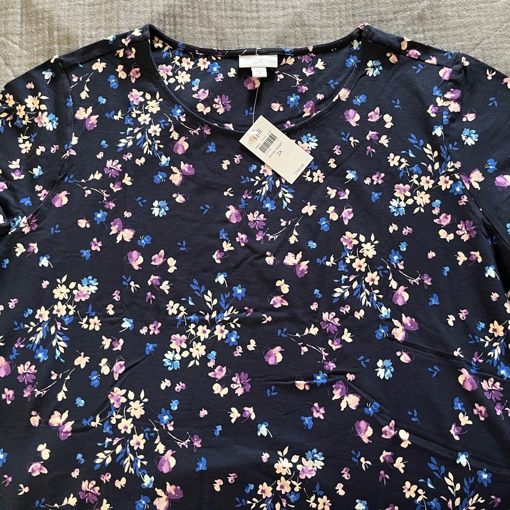 J. Jill navy blue floral print rayon/spandex knit maxi dress 2X or 3X NWT - Picture 3 of 14